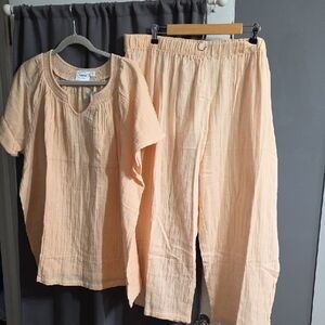 NWT VTG National Womens Pajamas Peachy Crinkly Gauzy Cotton Smocked Comfy Sz 3X